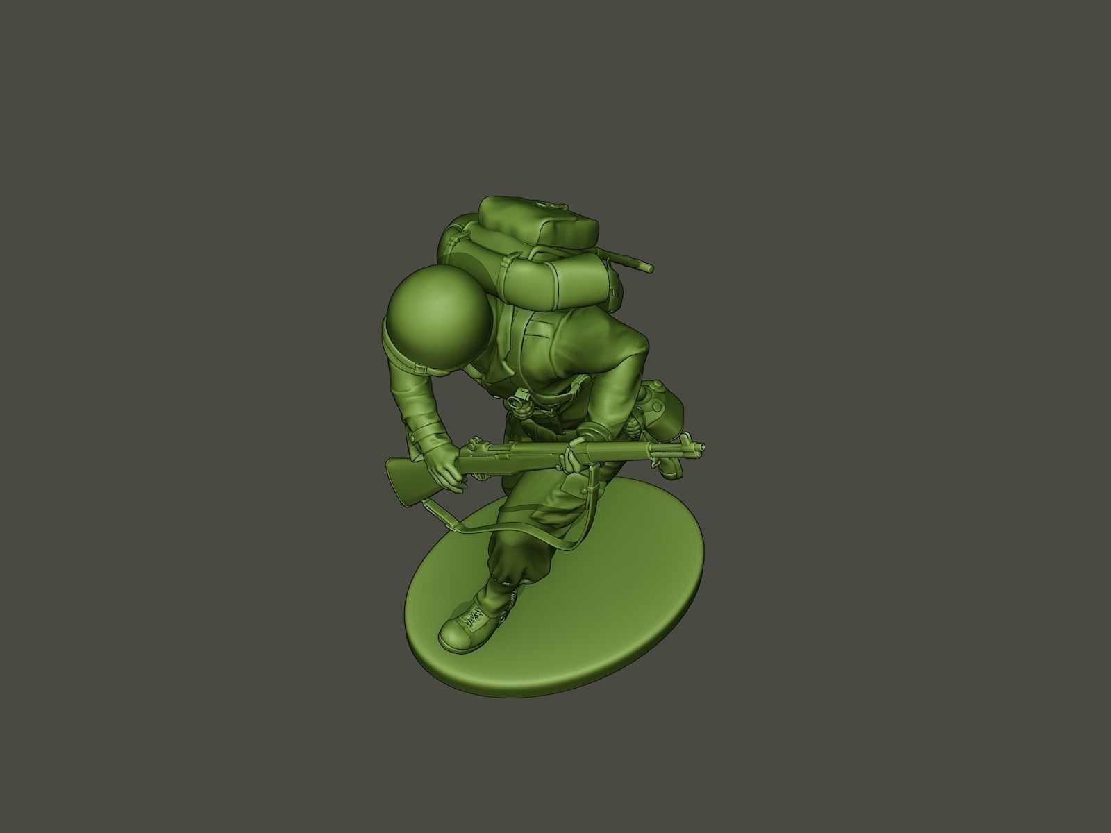 American soldier ww2 running A5 3D print model_14