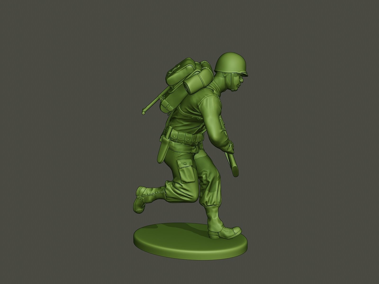 American soldier ww2 running A5 3D print model_8
