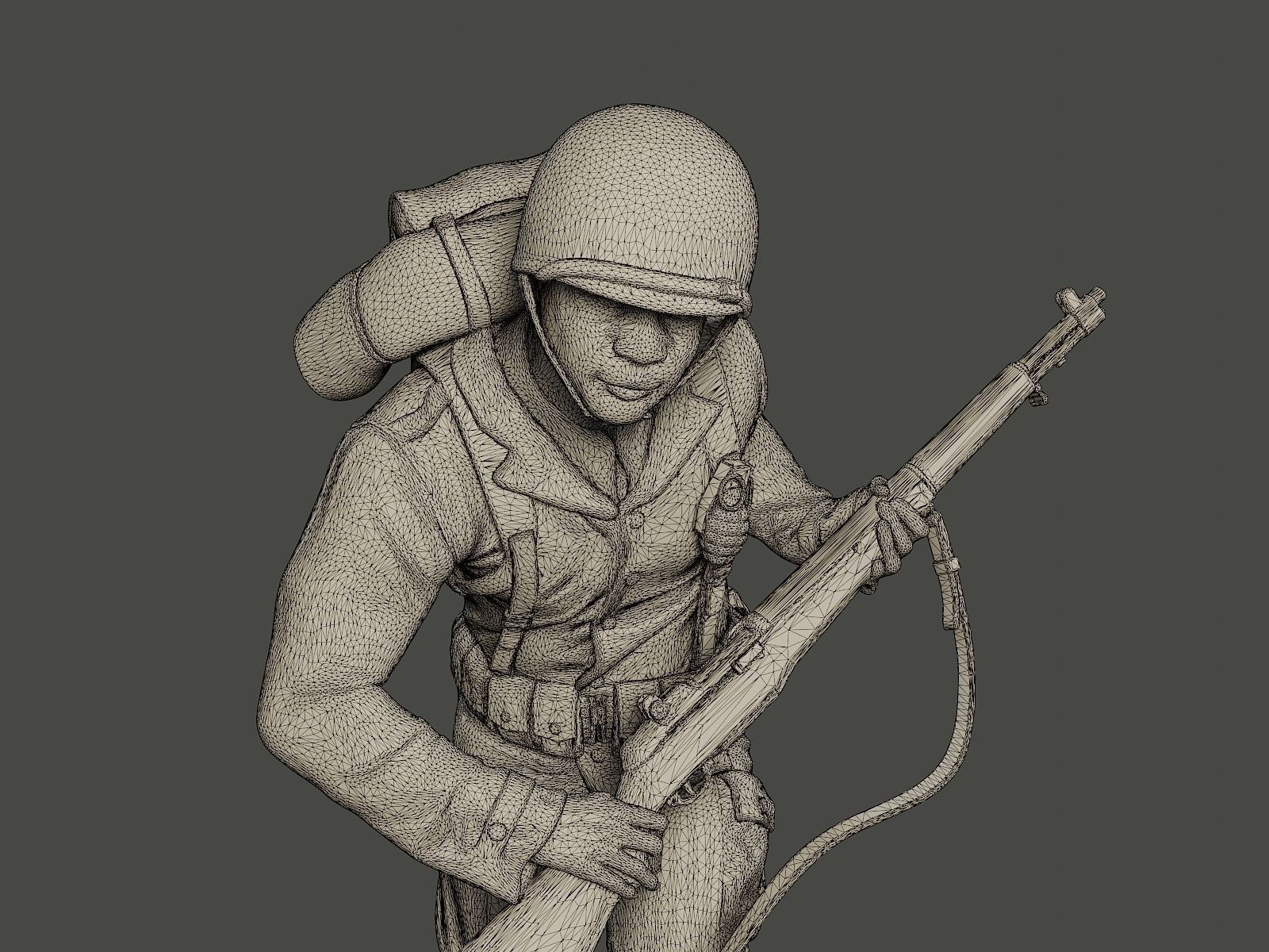 American soldier ww2 running A5 3D print model_11