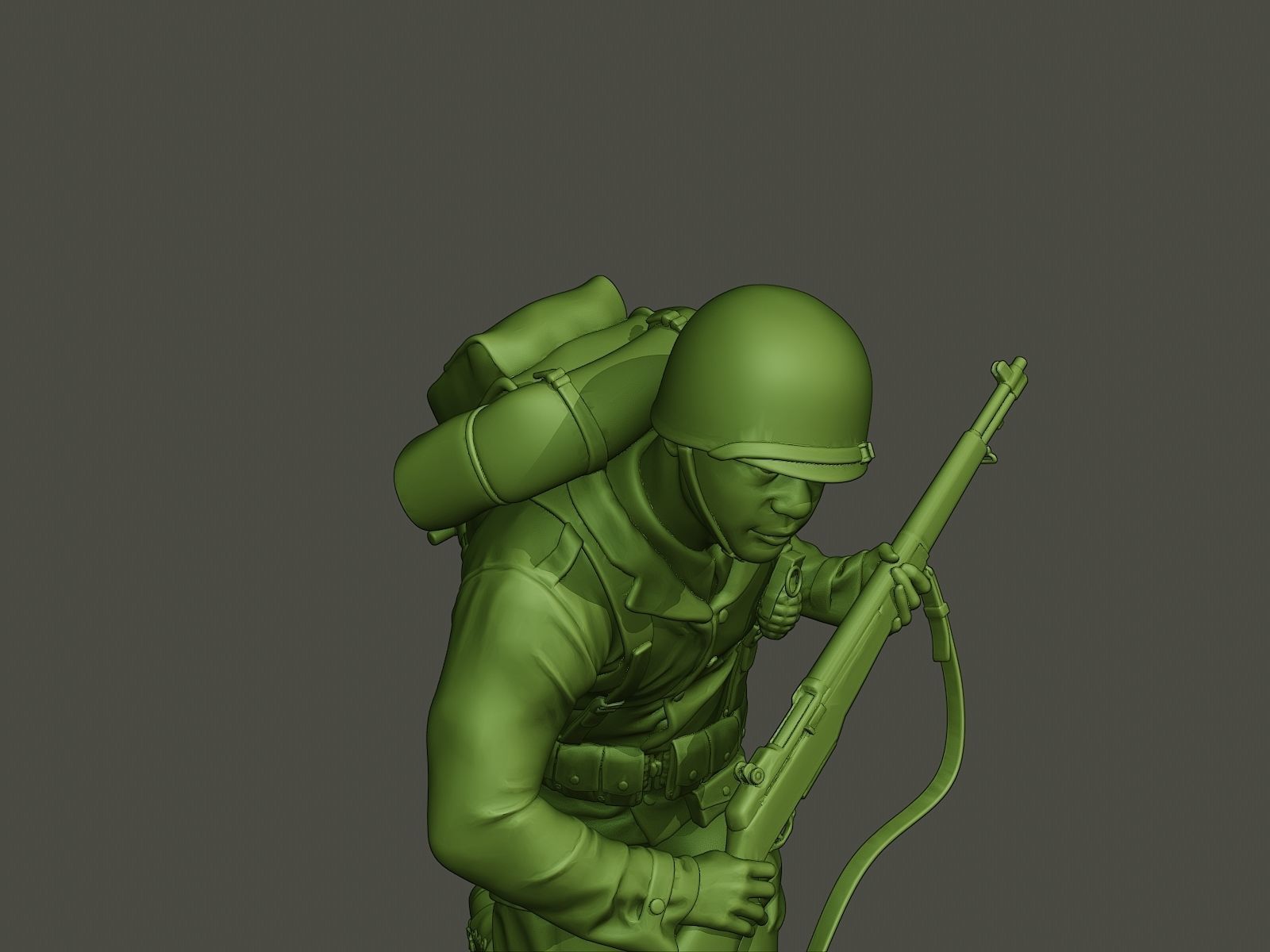 American soldier ww2 running A5 3D print model_18