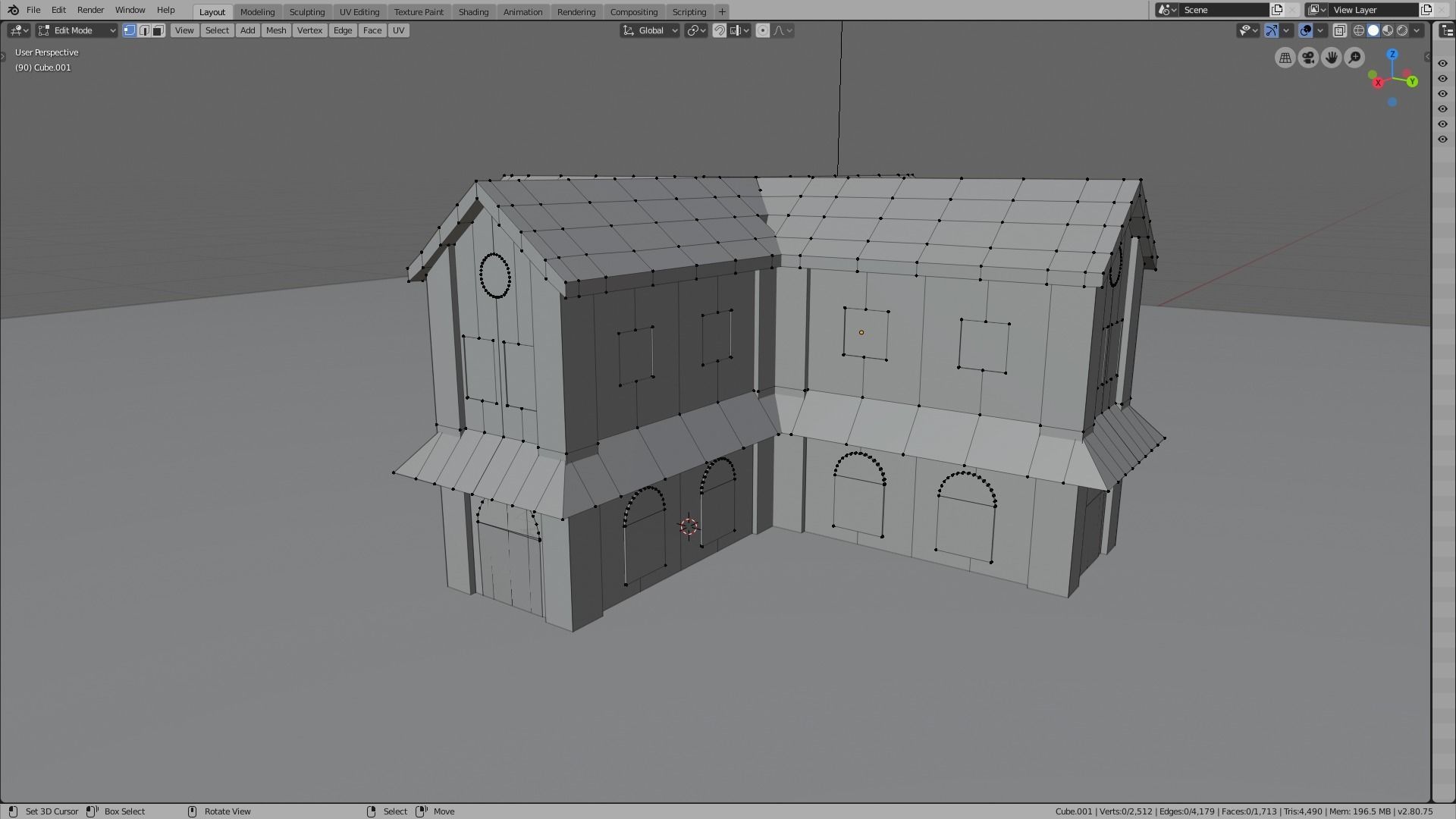 cruciform medieval house Low-poly 3D model_2