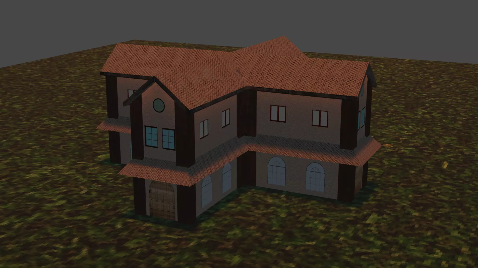 cruciform medieval house Low-poly 3D model_0
