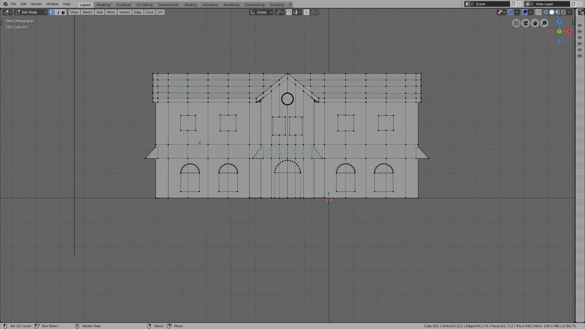 cruciform medieval house Low-poly 3D model_3