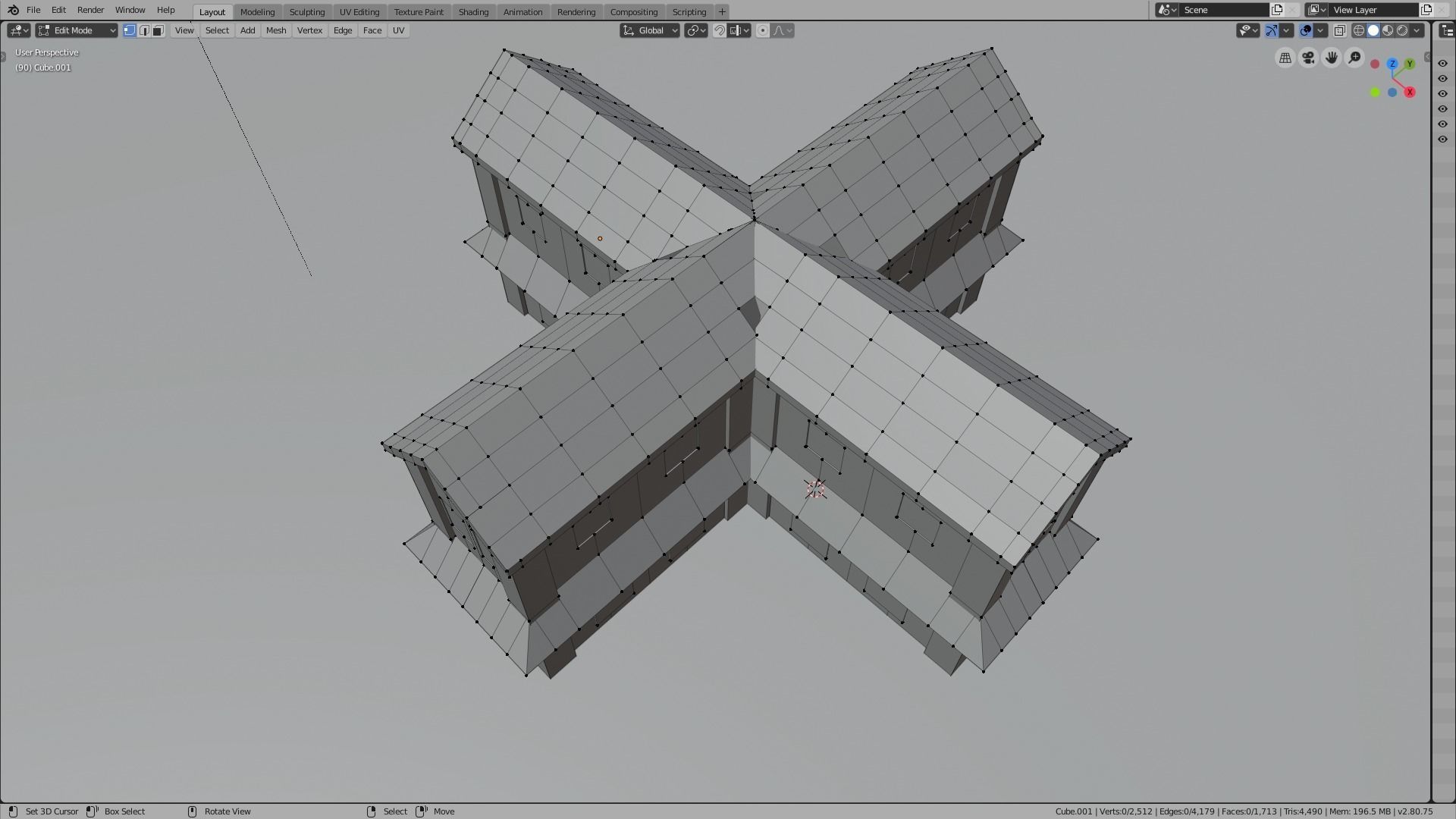 cruciform medieval house Low-poly 3D model_4