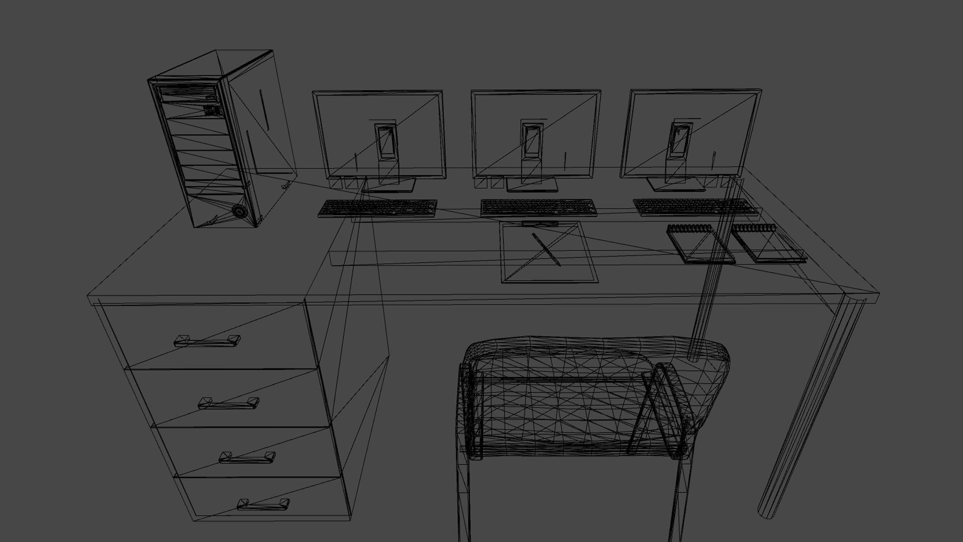 Computer Set vr desk Low-poly 3D model_7