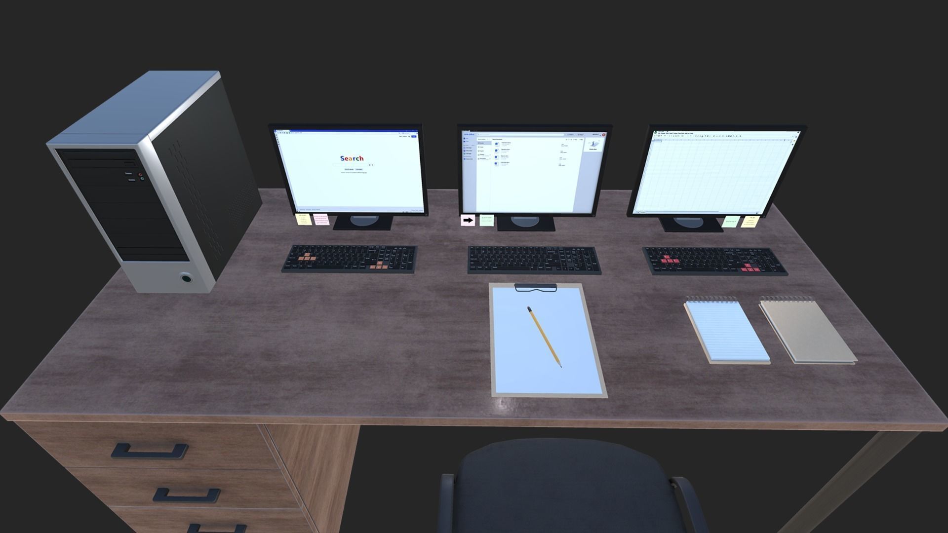 Computer Set vr desk Low-poly 3D model_2