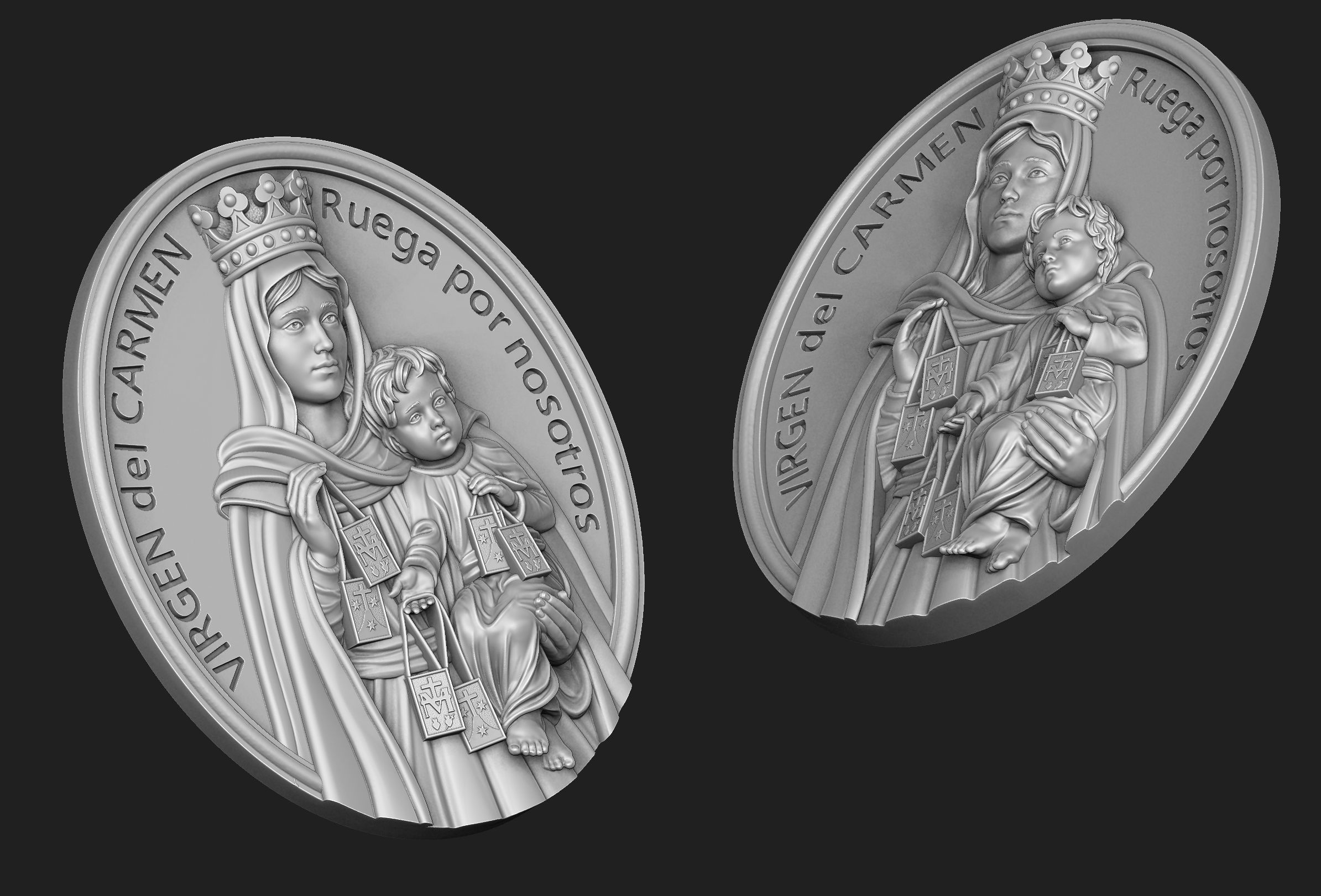 Virgen del Carmen Medallion Set 3D print model_5
