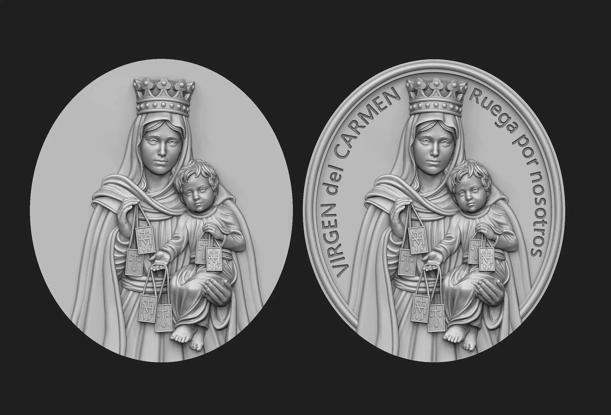 Virgen del Carmen Medallion Set 3D print model_0