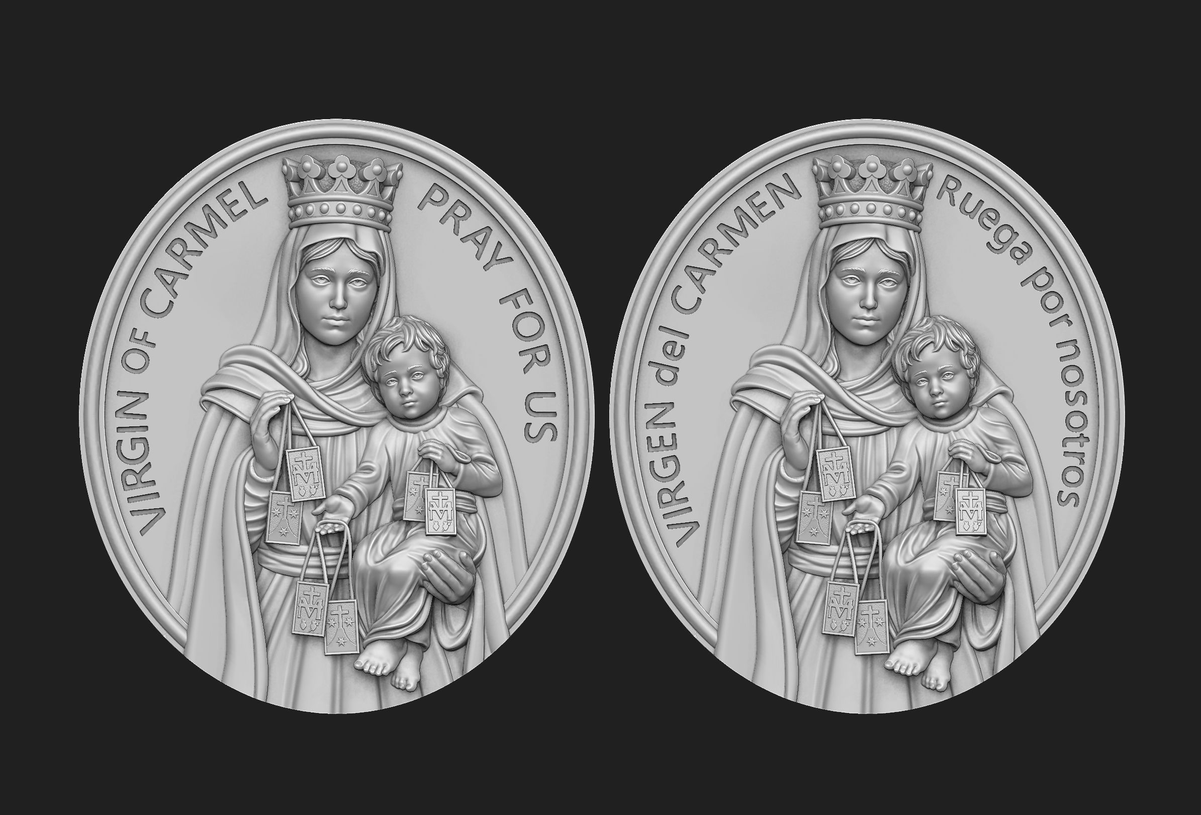 Virgen del Carmen Medallion Set 3D print model_1