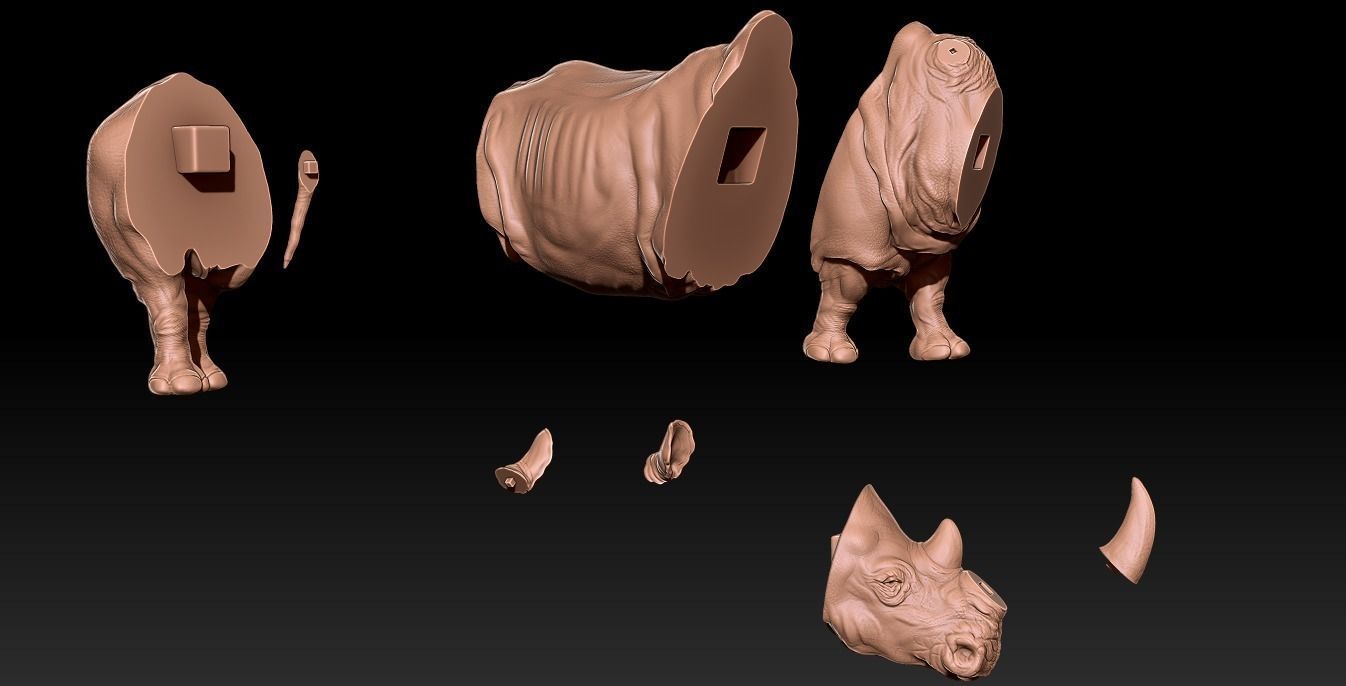 Rhinoceros plastic toy on wooden table 3D print model_2