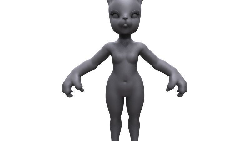 Demi-cat female character Free 3D model_1