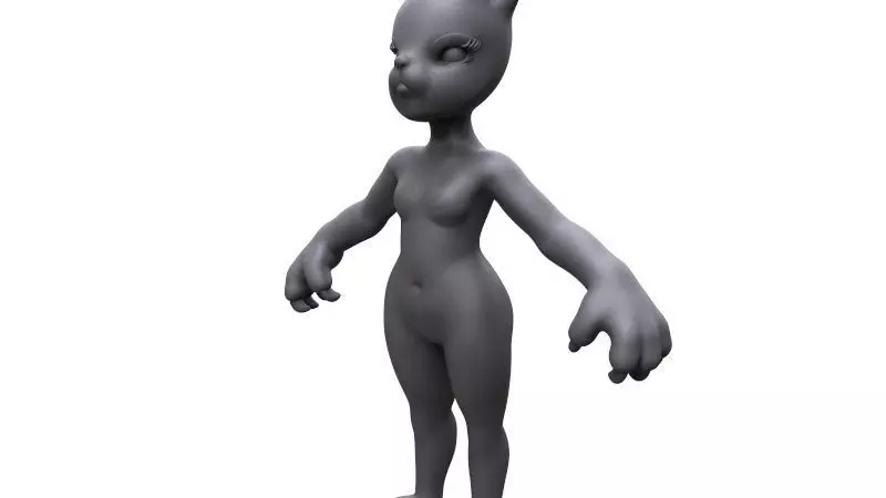 Demi-cat female character Free 3D model_0