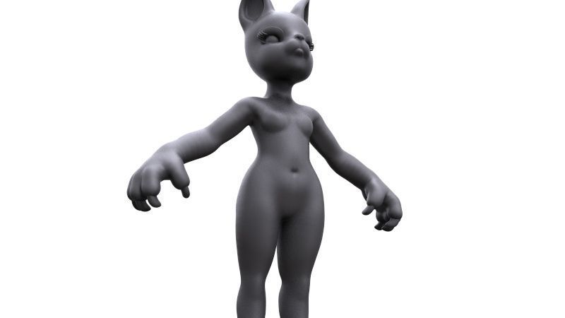 Demi-cat female character Free 3D model_6