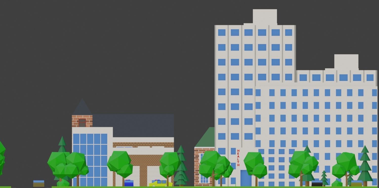 3D Isometric city in Blender Low-poly 3D model_5