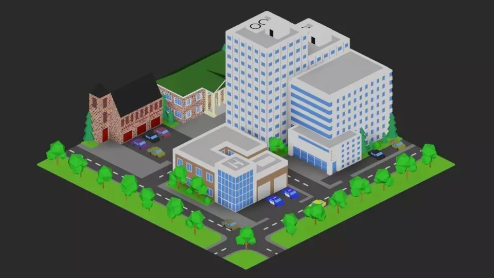3D Isometric city in Blender Low-poly 3D model_0