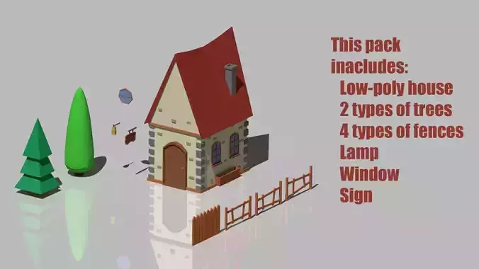 Low poly cartoon house Low-poly 3D model