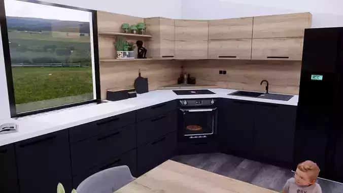 kitchen black white oak Low-poly 3D model