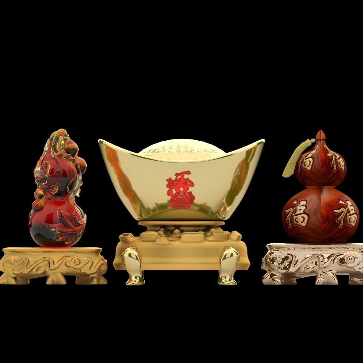 Chinese Gourd with Yuanbao 3D model_3