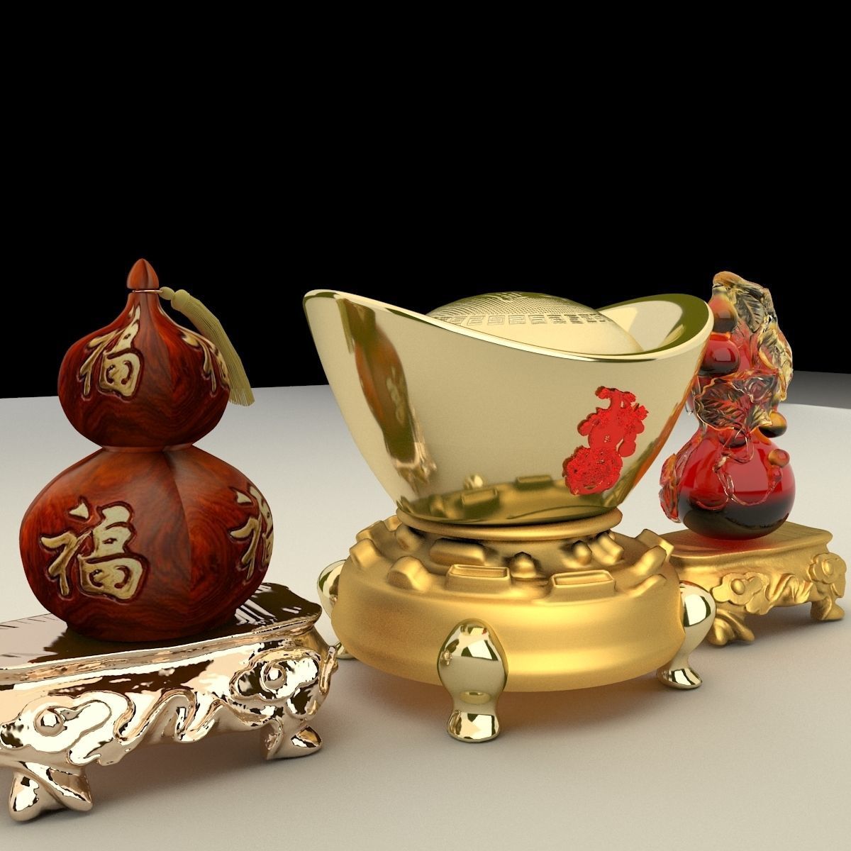 Chinese Gourd with Yuanbao 3D model_4