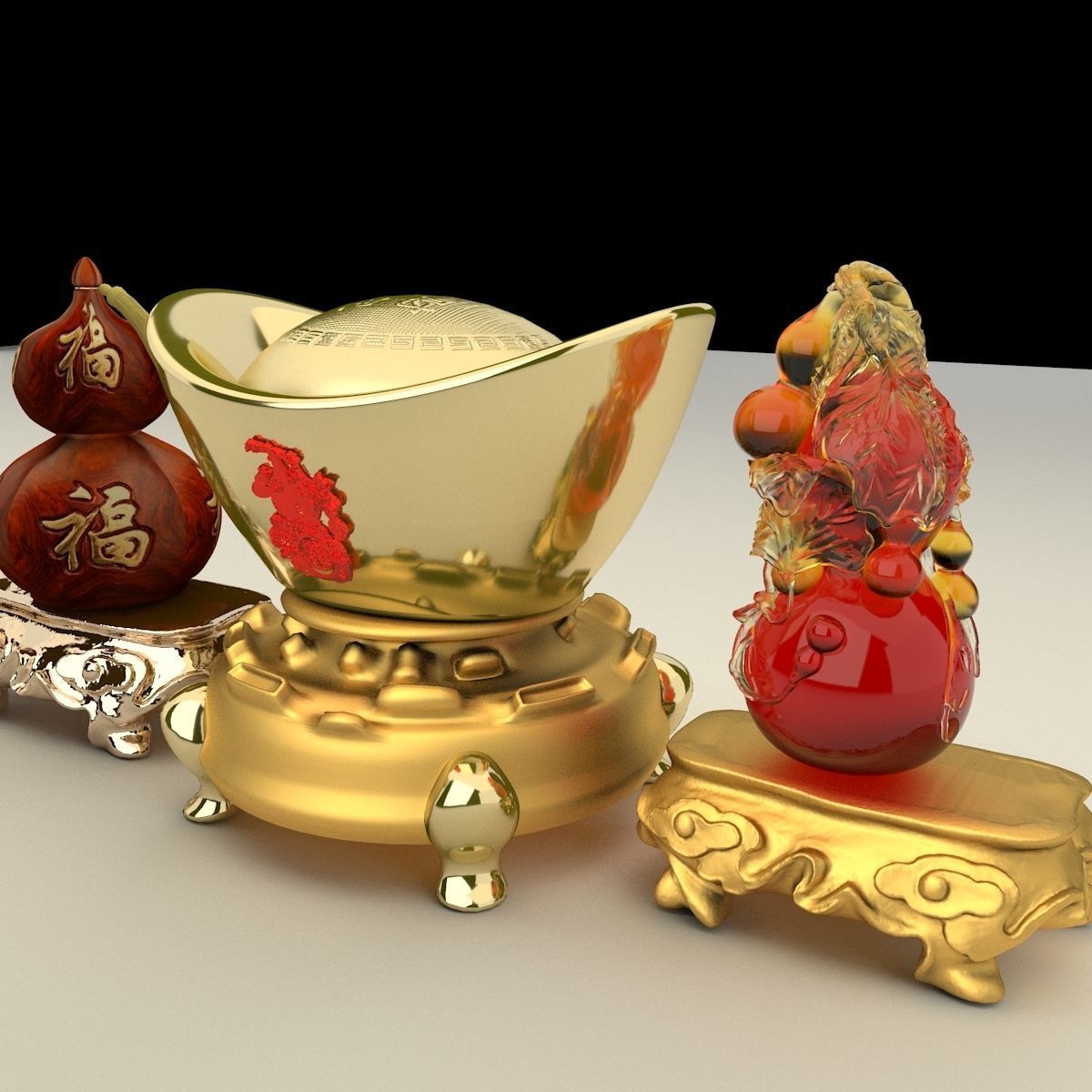 Chinese Gourd with Yuanbao 3D model_1