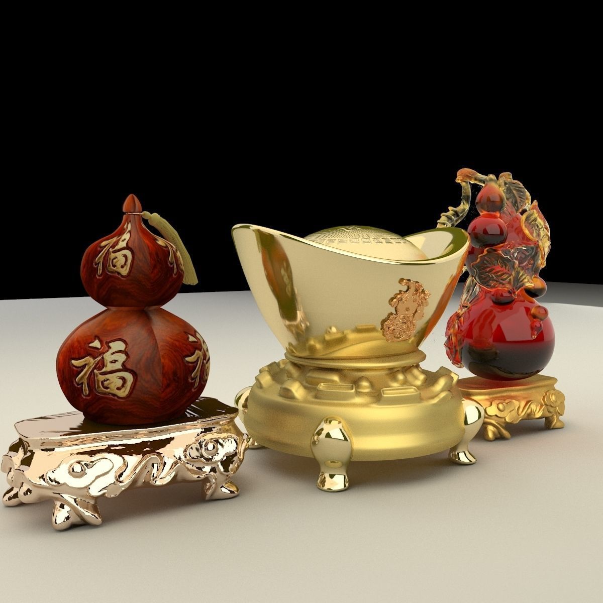 Chinese Gourd with Yuanbao 3D model_2