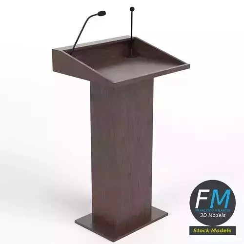 Podium 3 wooden with microphones 3D model