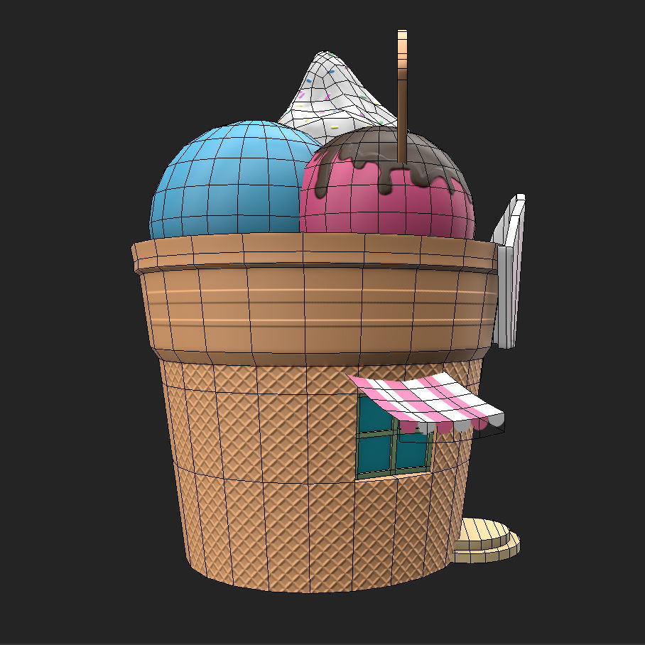 Ice cream building shop Low-poly 3D model_16