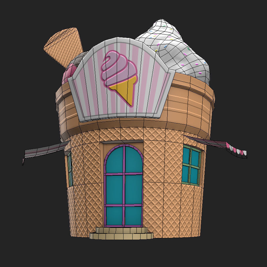 Ice cream building shop Low-poly 3D model_8
