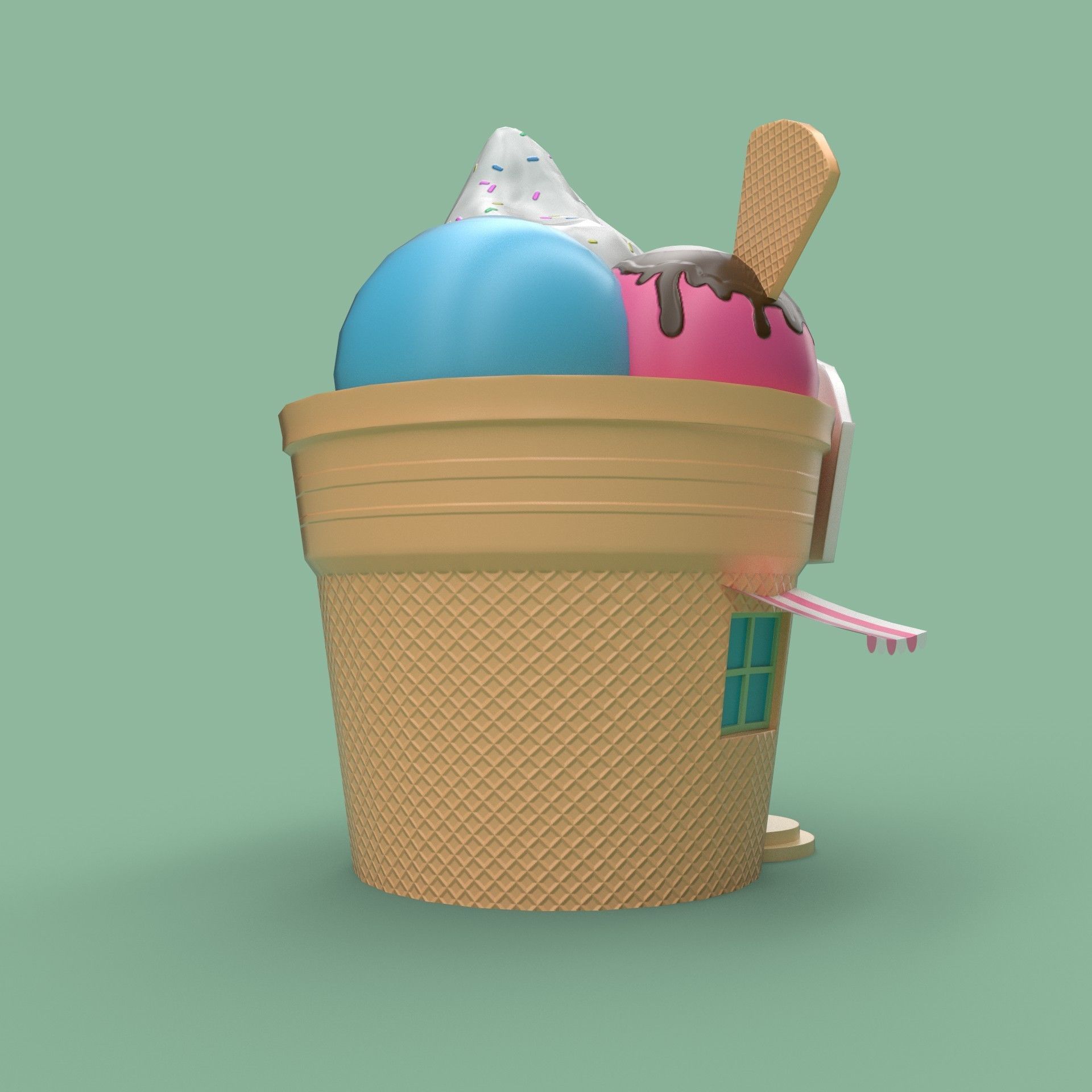 Ice cream building shop Low-poly 3D model_5