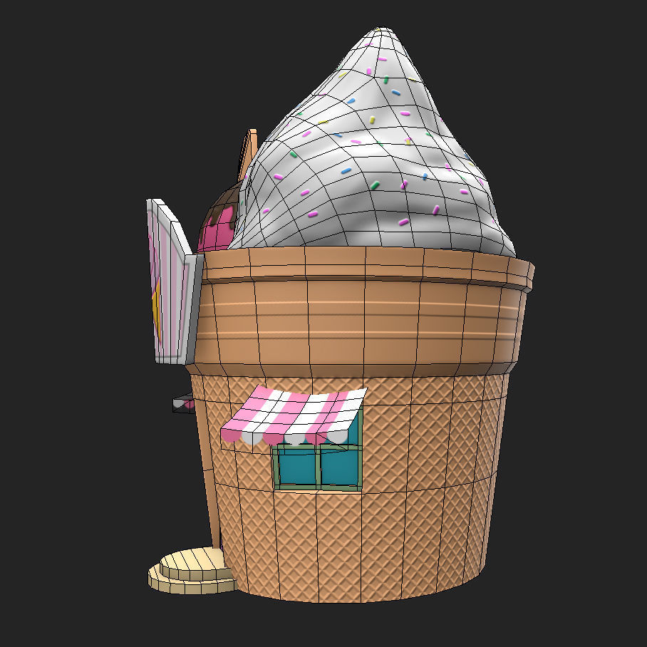 Ice cream building shop Low-poly 3D model_14