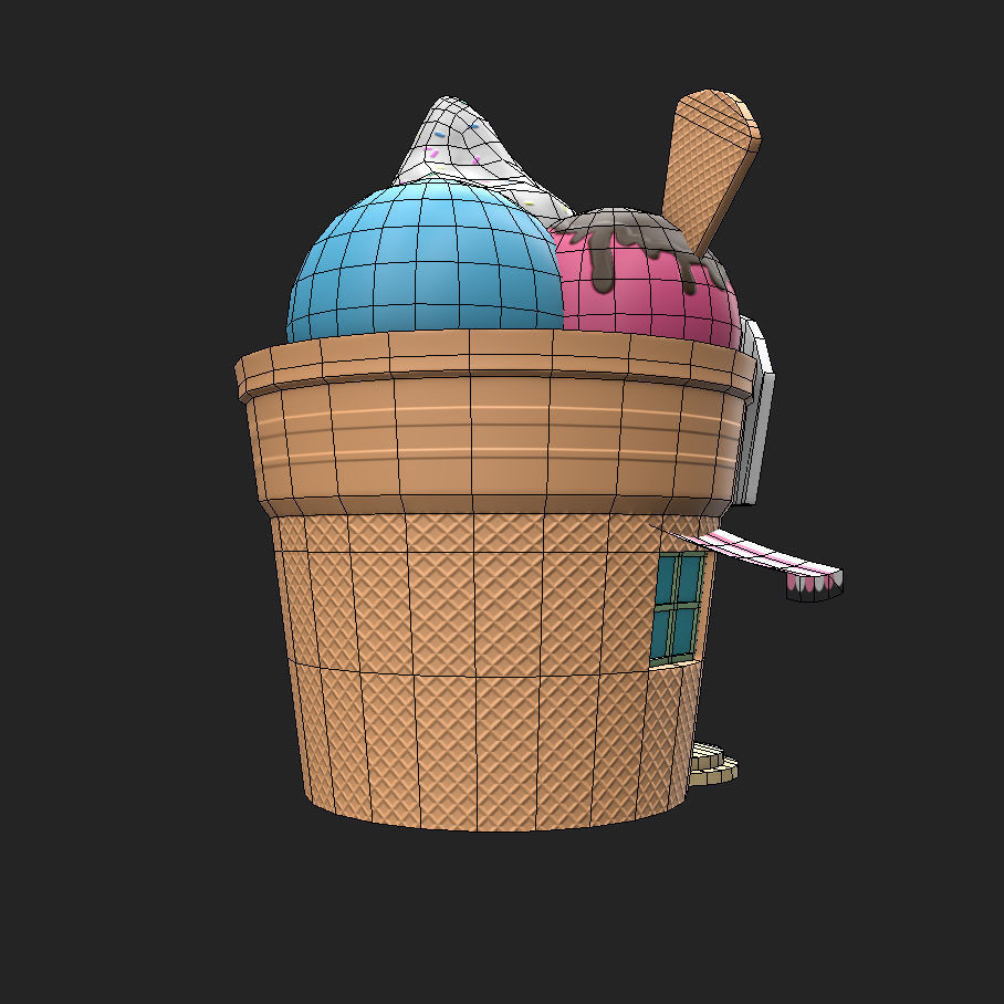 Ice cream building shop Low-poly 3D model_6