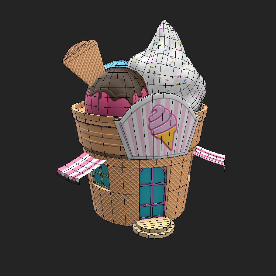 Ice cream building shop Low-poly 3D model_2