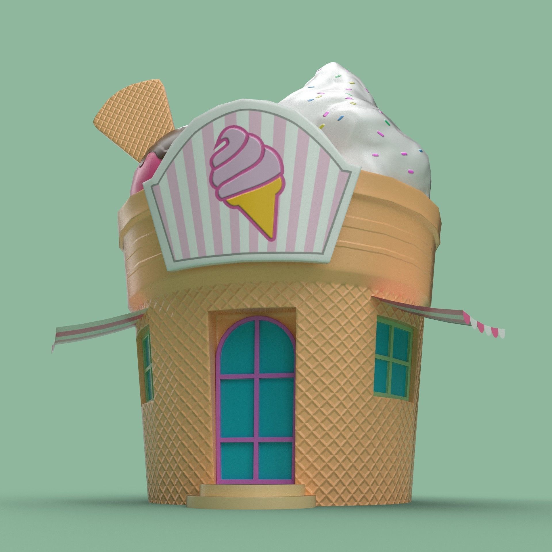 Ice cream building shop Low-poly 3D model_7