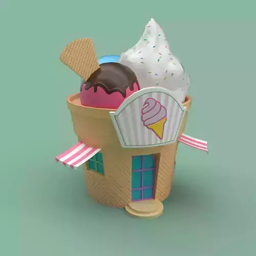 Ice cream building shop Low-poly 3D model