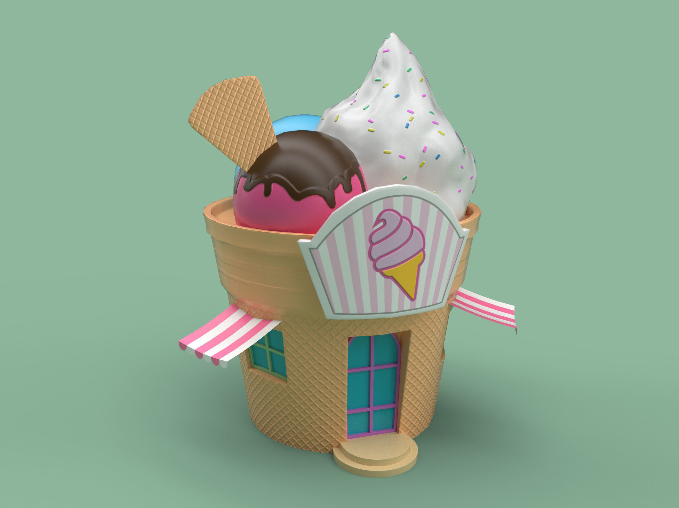 Ice cream building shop Low-poly 3D model_19