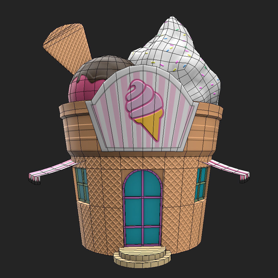 Ice cream building shop Low-poly 3D model_13
