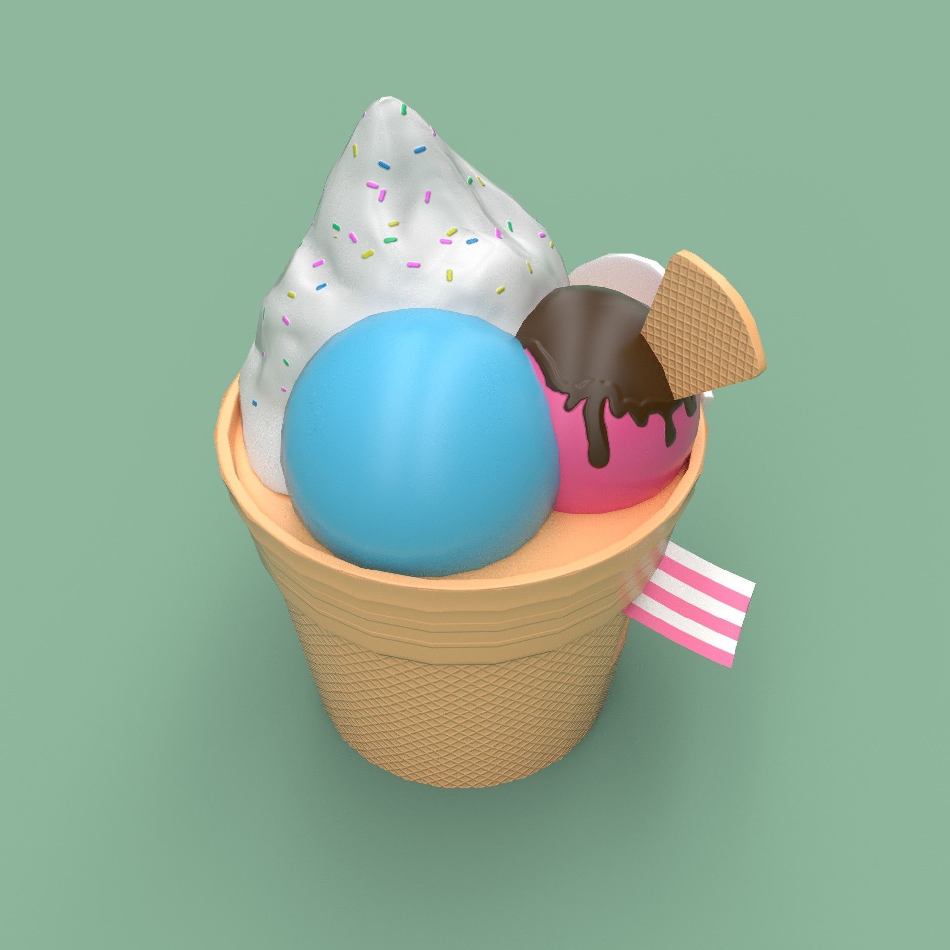 Ice cream building shop Low-poly 3D model_9