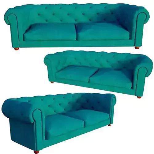 sofa 3D model chesterfield in teal