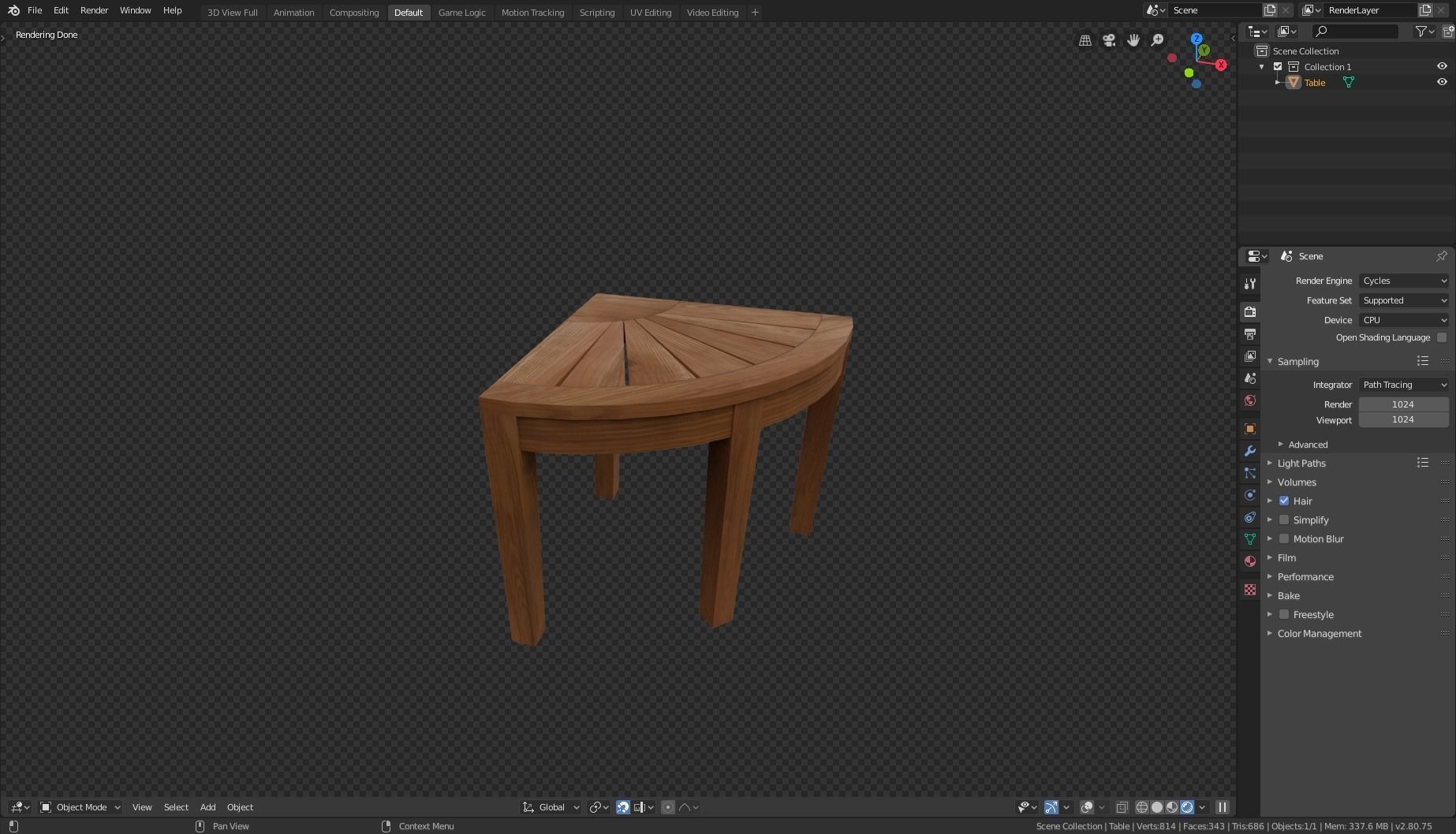 Wooden Corner Table Low-poly 3D model_2