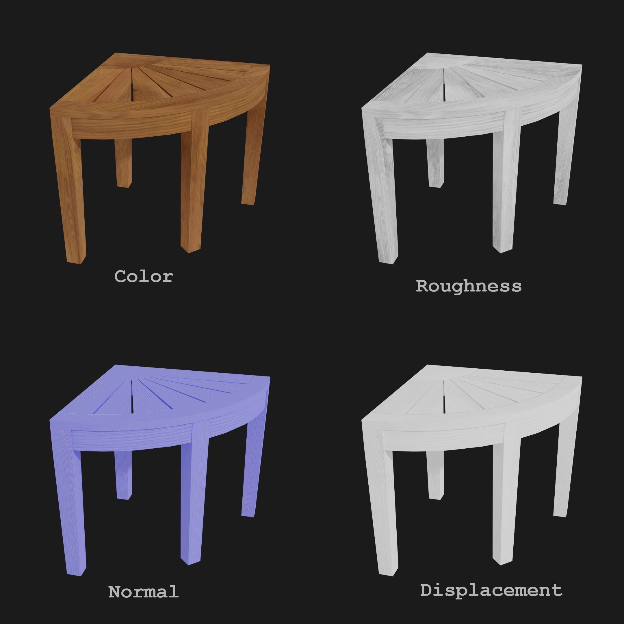 Wooden Corner Table Low-poly 3D model_7