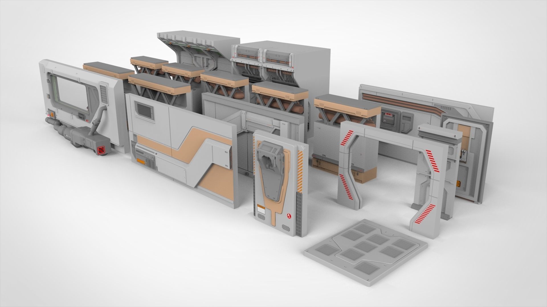 sci-fi Architecture kitbash 5 3D model_2