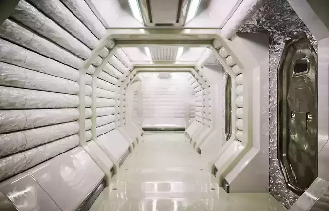 Sci Fi Corridor White Room Low-poly 3D model