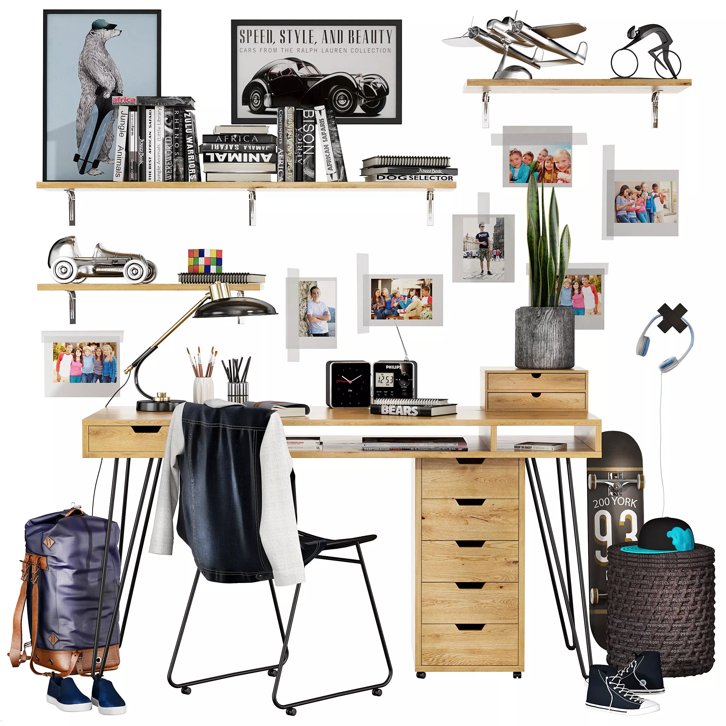 Teenager workspace set 3D model