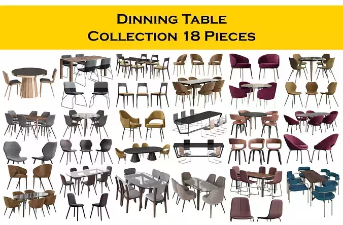 Dinning Table Collection 18 Pieces 3d model