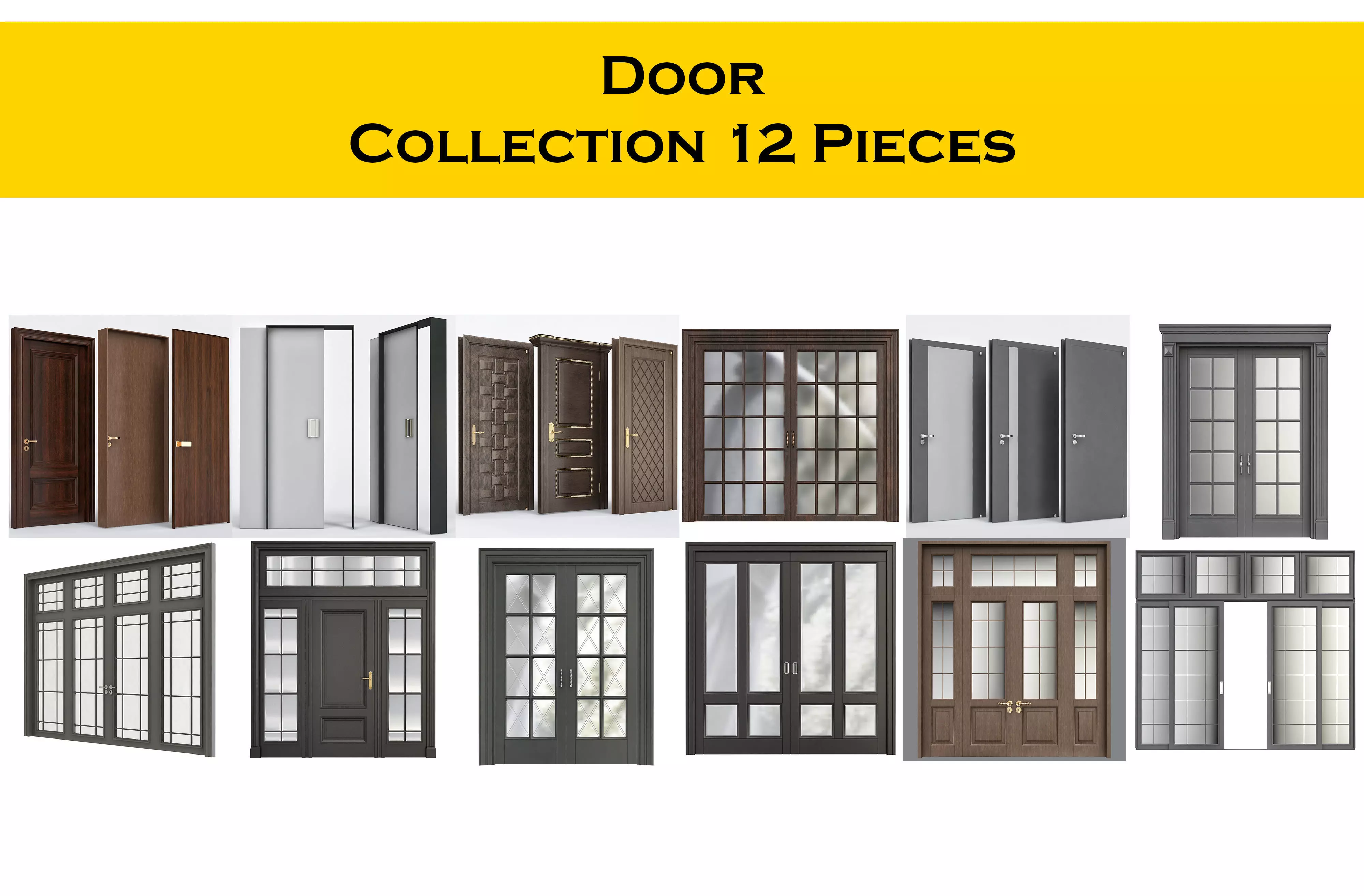 Door Collection 12 Pieces 3d model 3D model_0