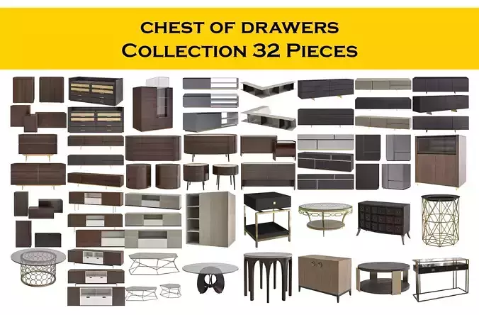 chest of drawers Collection 32 Pieces 3d model
