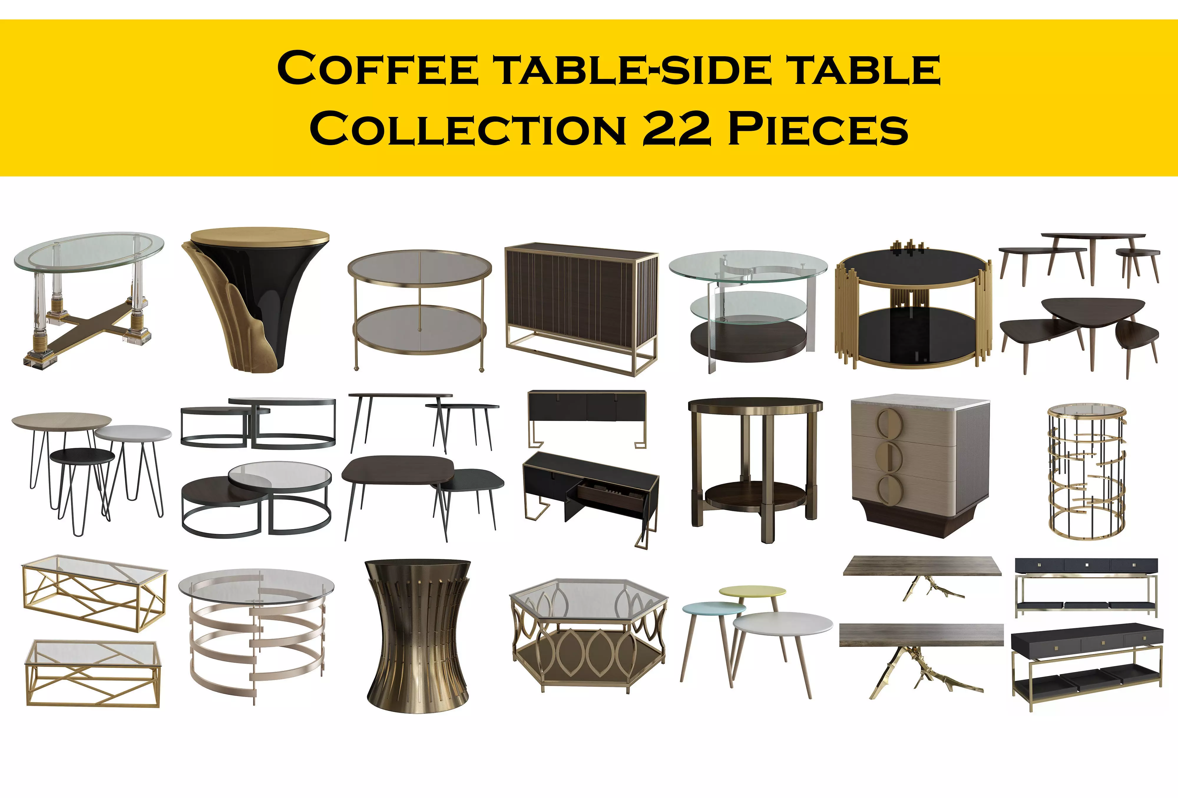 Coffee table-side table Collection 22 Pieces 3d model 3D model_0