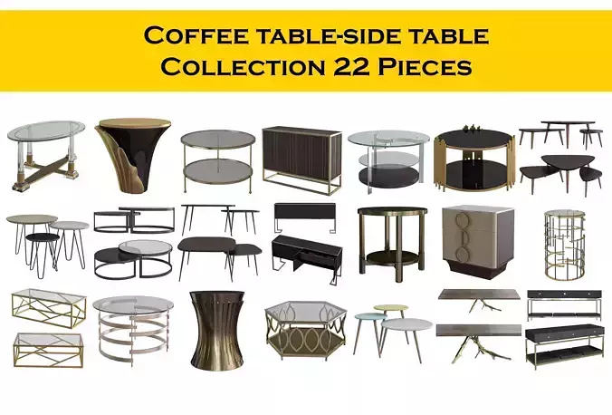 Coffee table-side table Collection 22 Pieces 3d model