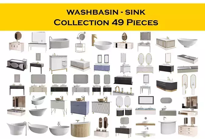 washbasin - sink Collection 49 Pieces 3d model