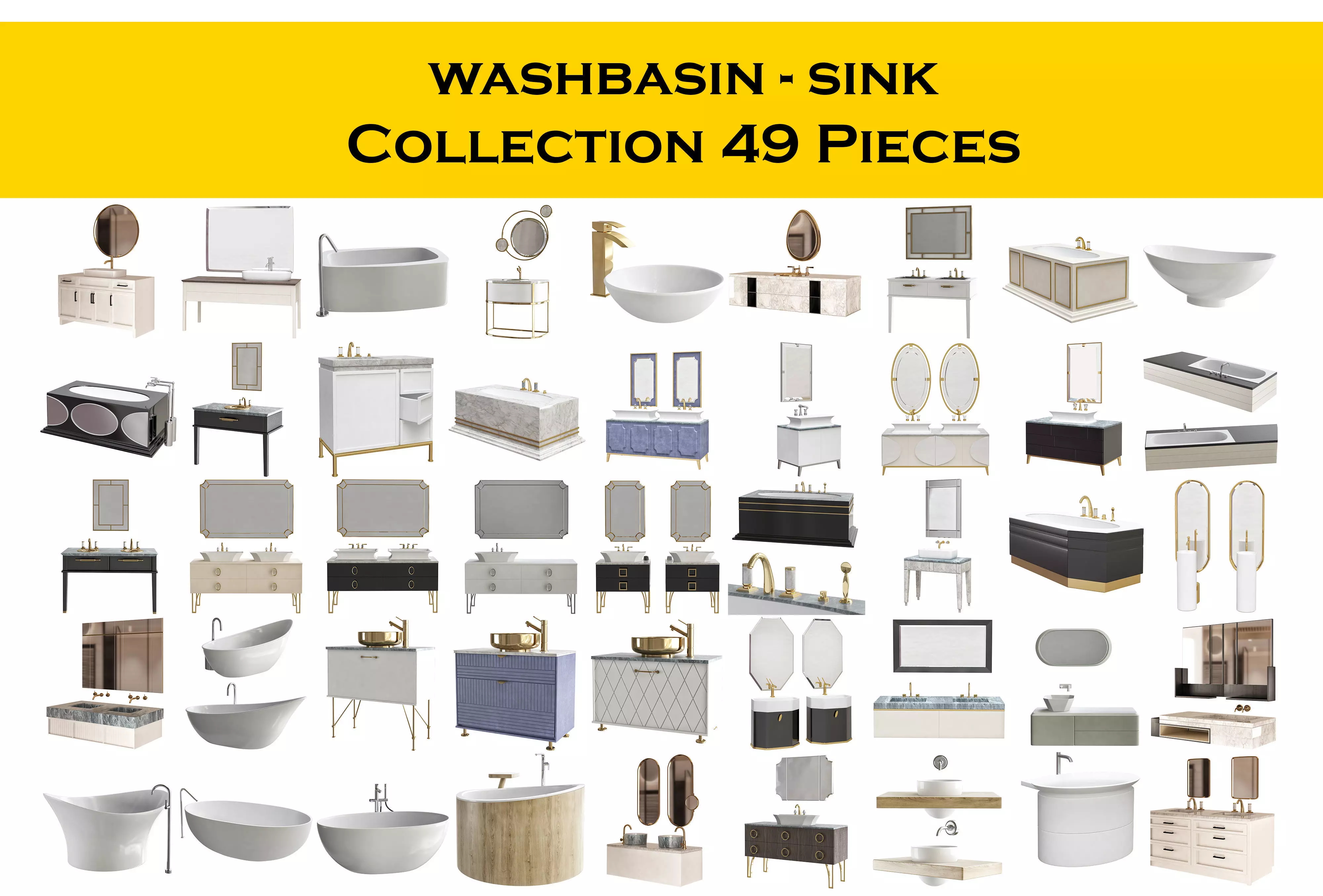 washbasin - sink Collection 49 Pieces 3d model 3D model